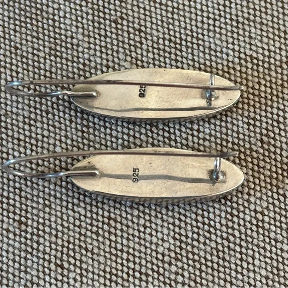 Elegant Sterling 925 Silver & Iridescent Abalone Pierced Dangle Earrings - Picture 4 of 6